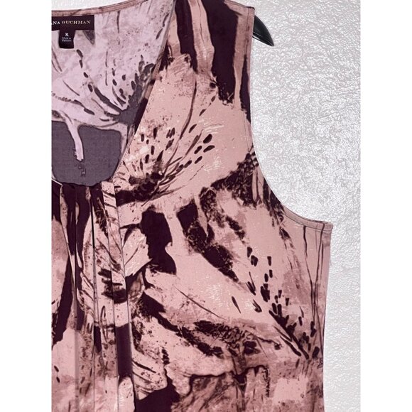 Dana Buchman XL Sleeveless Floral Printed Dress Brown Beige Comfortable Y2K - Picture 6 of 16